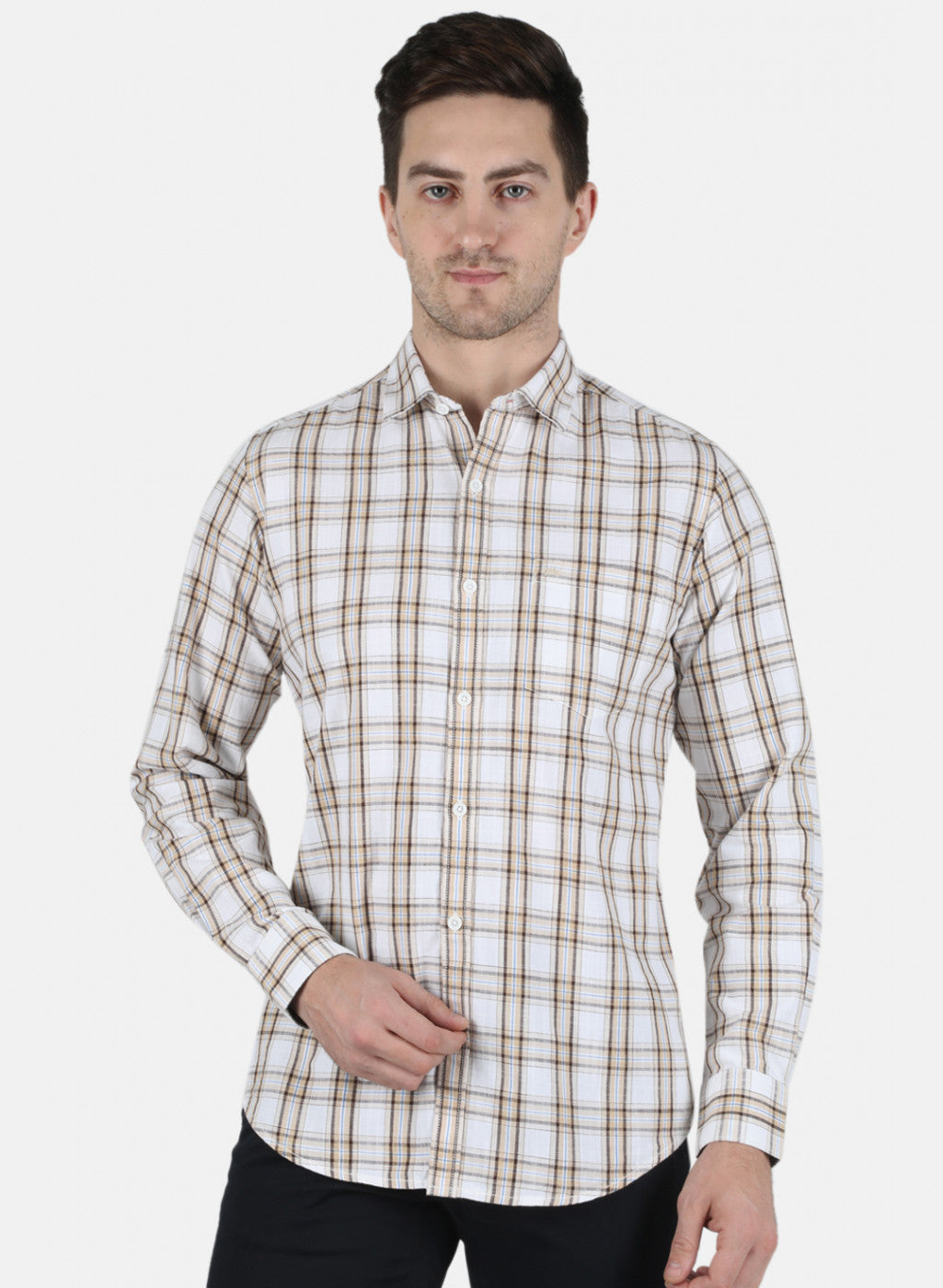 Men Beige Check Shirt