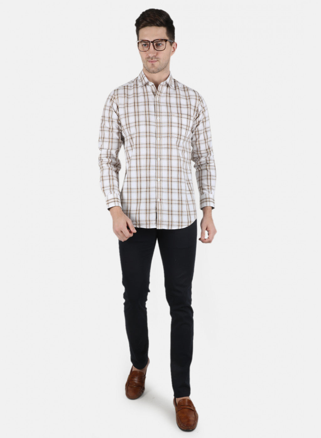 Men Beige Check Shirt