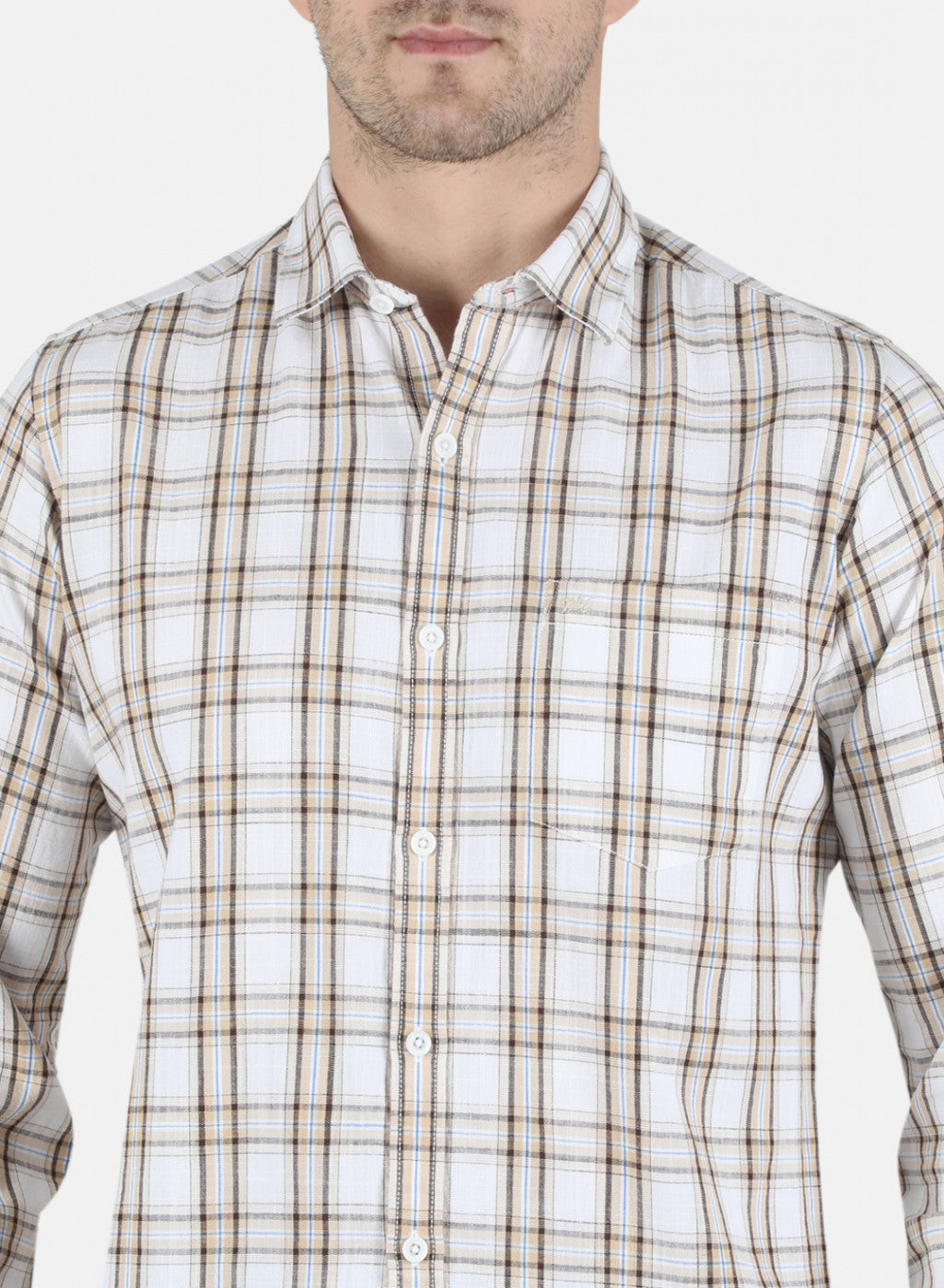 Men Beige Check Shirt