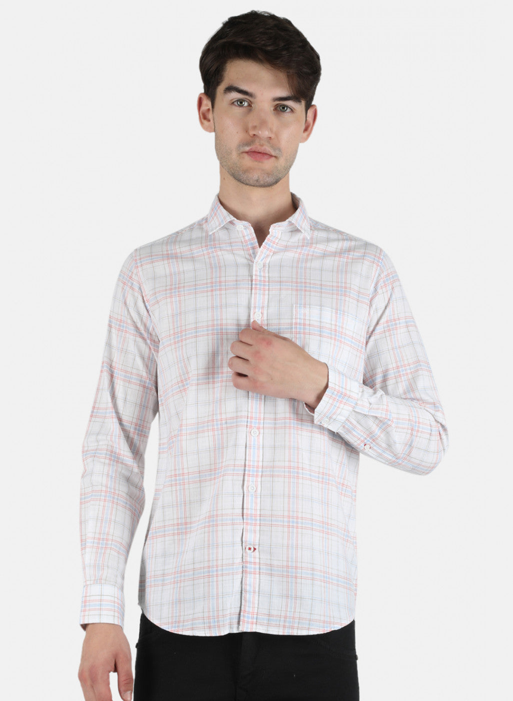 Men White Check Shirt