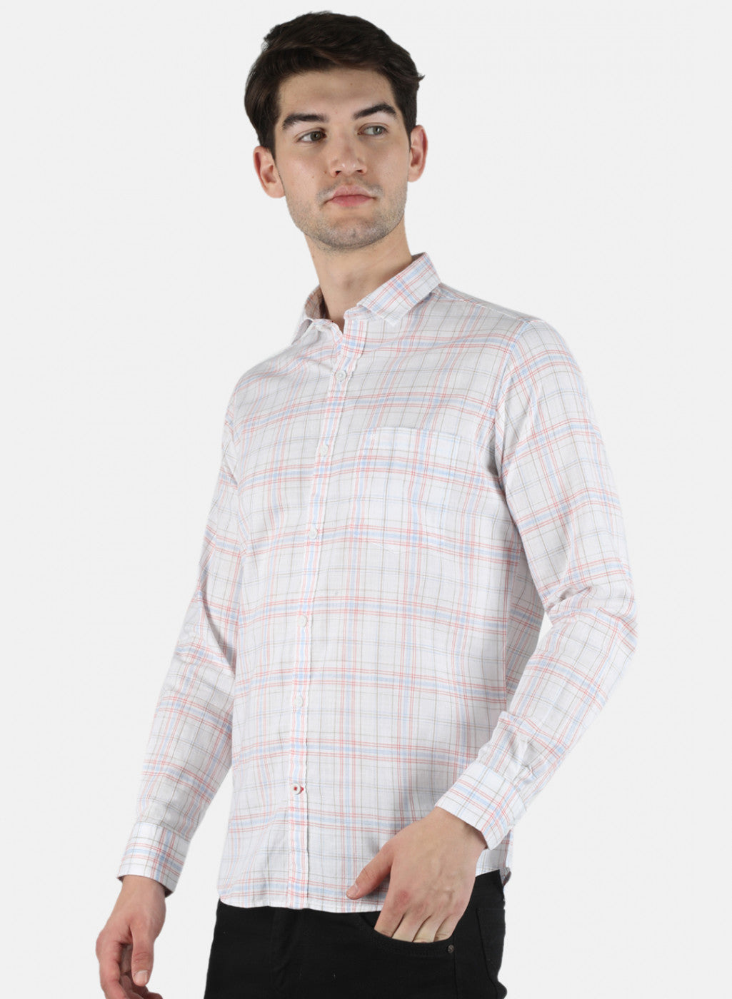 Men White Check Shirt