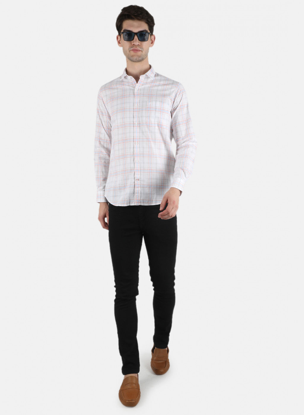 Men White Check Shirt