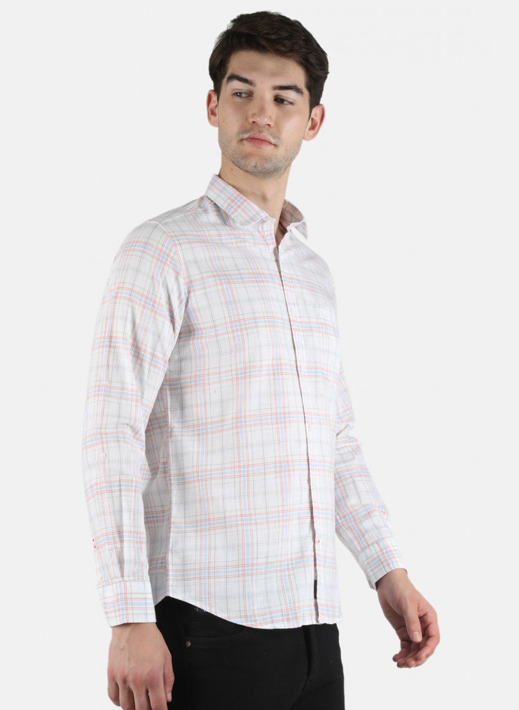 Men White Check Shirt