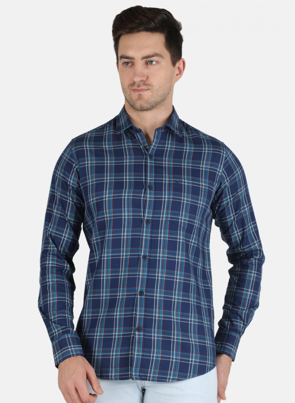 Men NAvy Blue Check Shirt