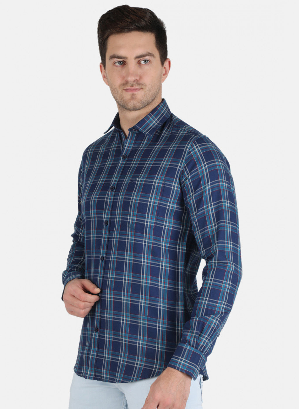 Men NAvy Blue Check Shirt