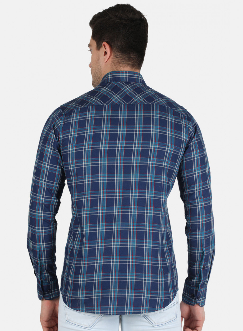 Men NAvy Blue Check Shirt