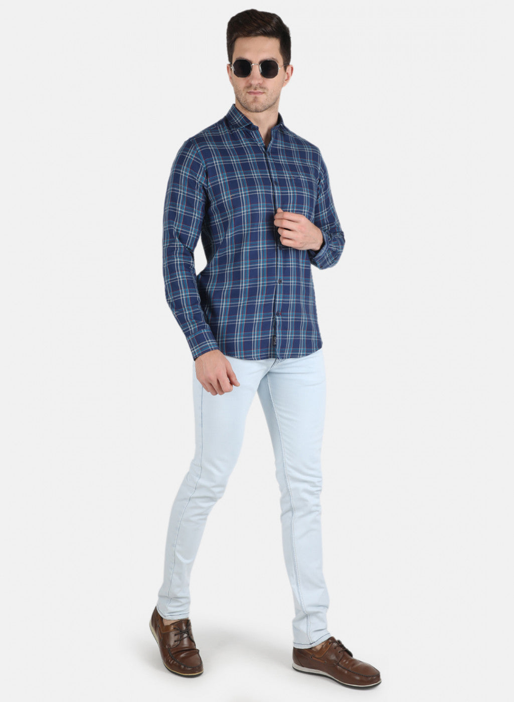 Men NAvy Blue Check Shirt