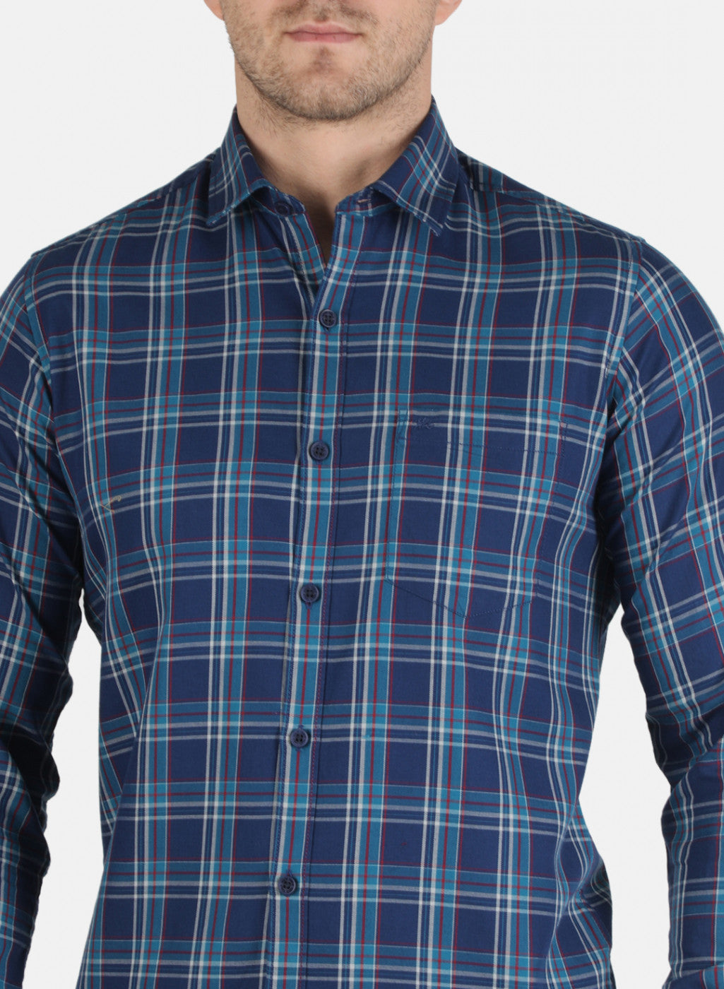 Men NAvy Blue Check Shirt