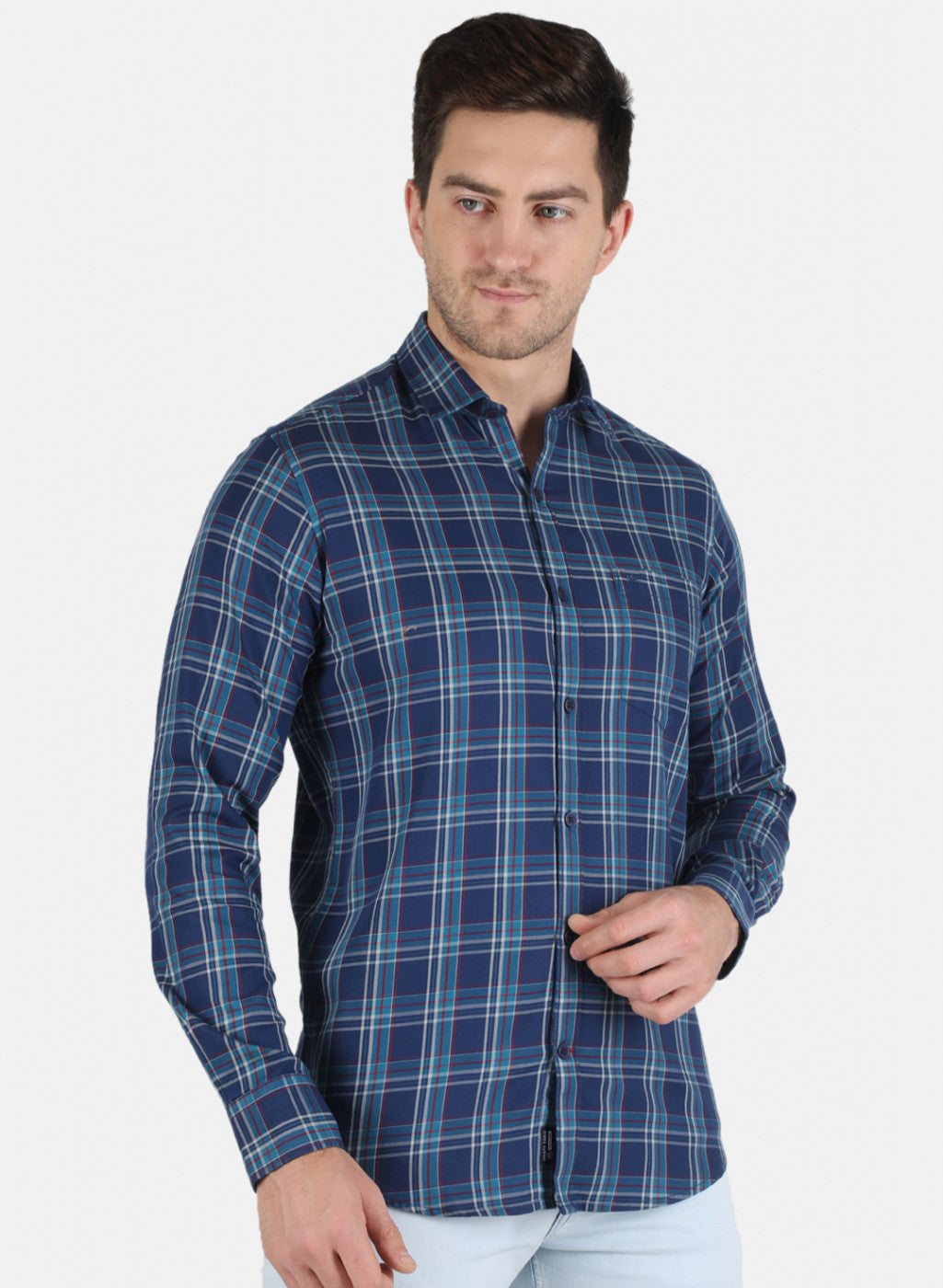 Men NAvy Blue Check Shirt