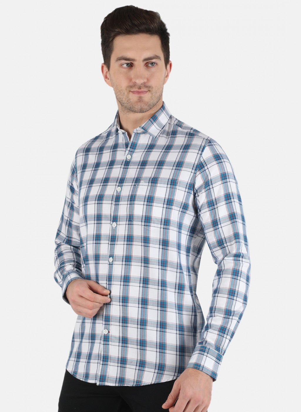 Men Blue Check Shirt