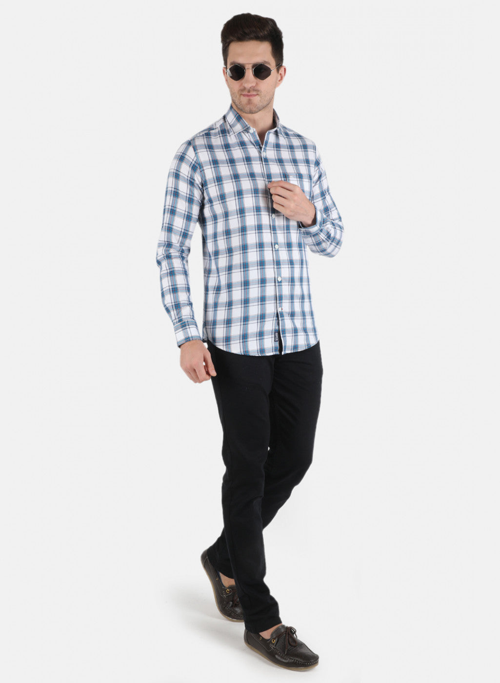 Men Blue Check Shirt