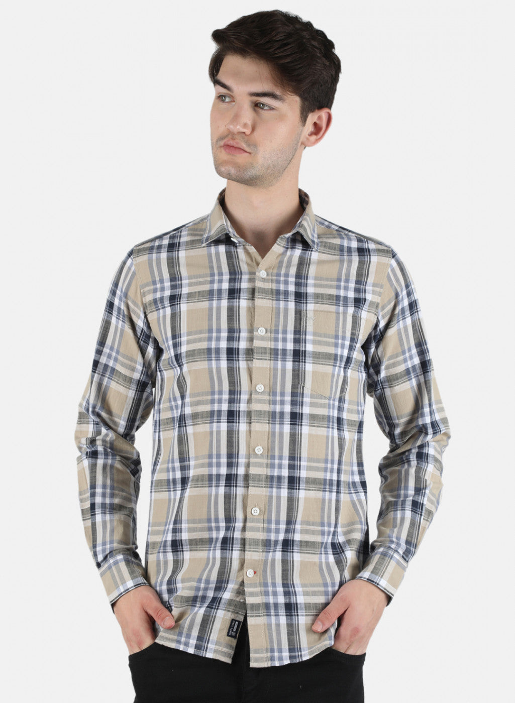 Men Beige Check Shirt