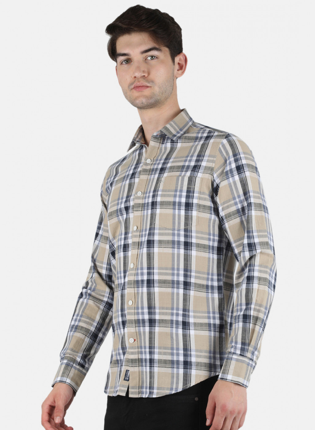 Men Beige Check Shirt