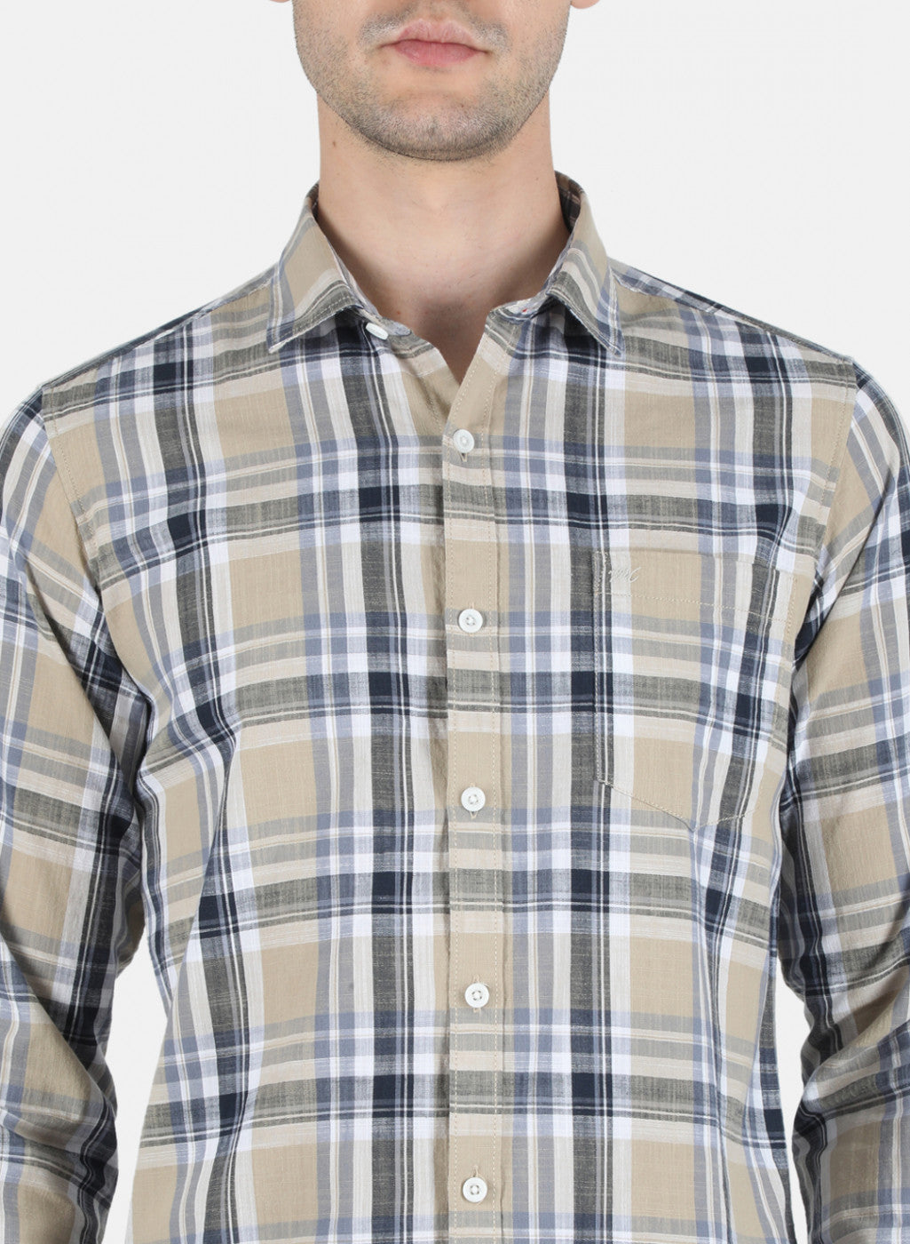 Men Beige Check Shirt