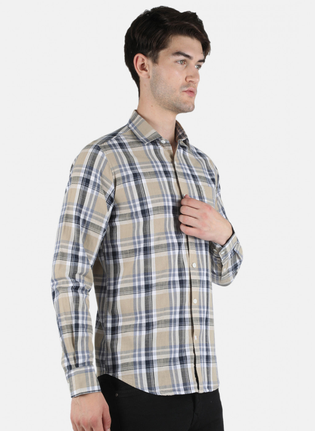 Men Beige Check Shirt