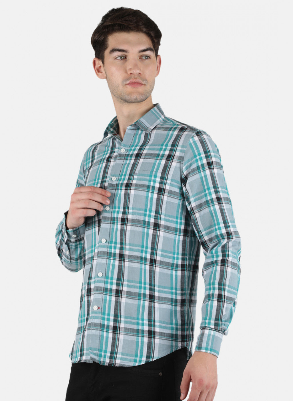 Men Blue Check Shirt