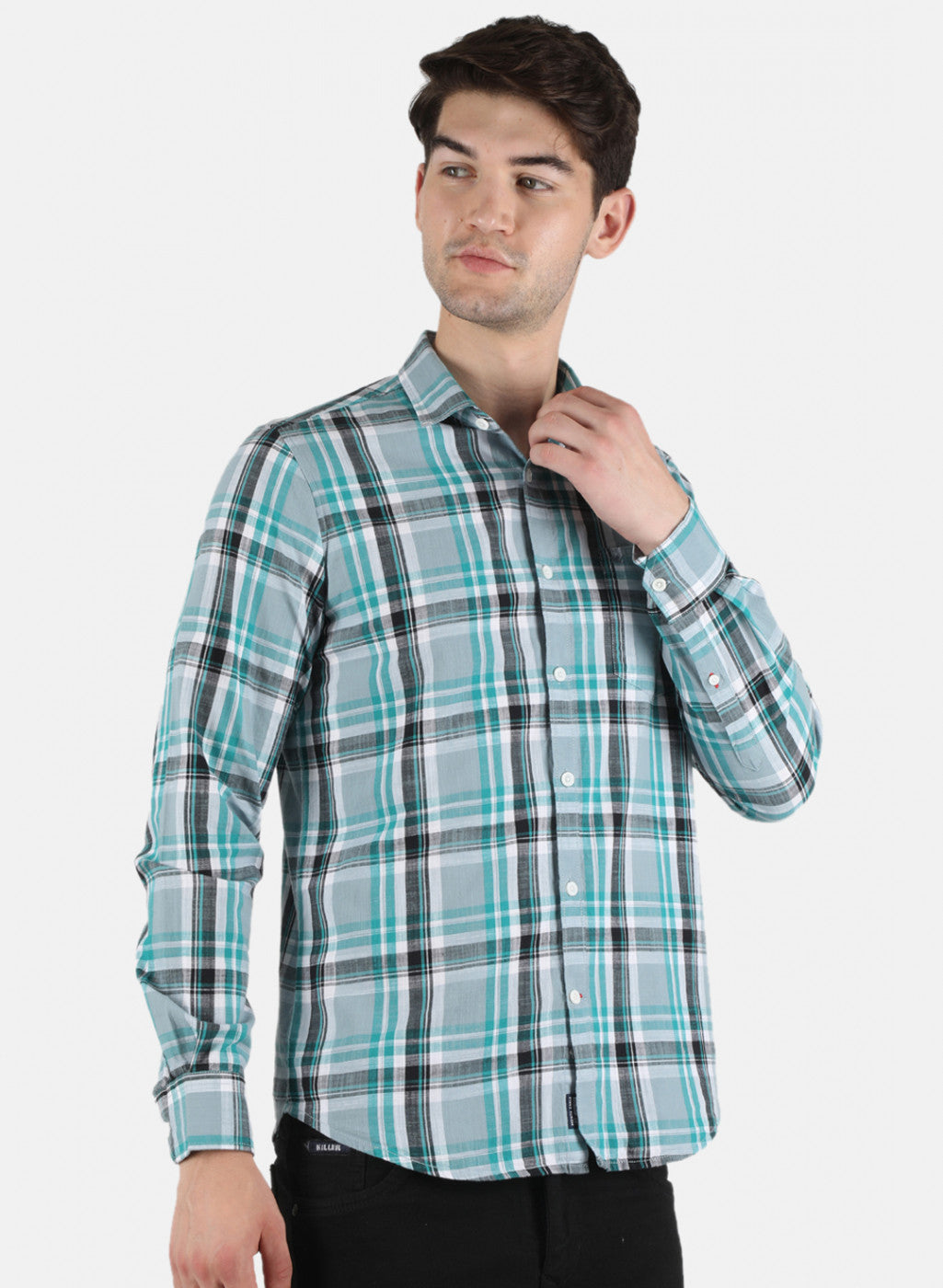 Men Blue Check Shirt