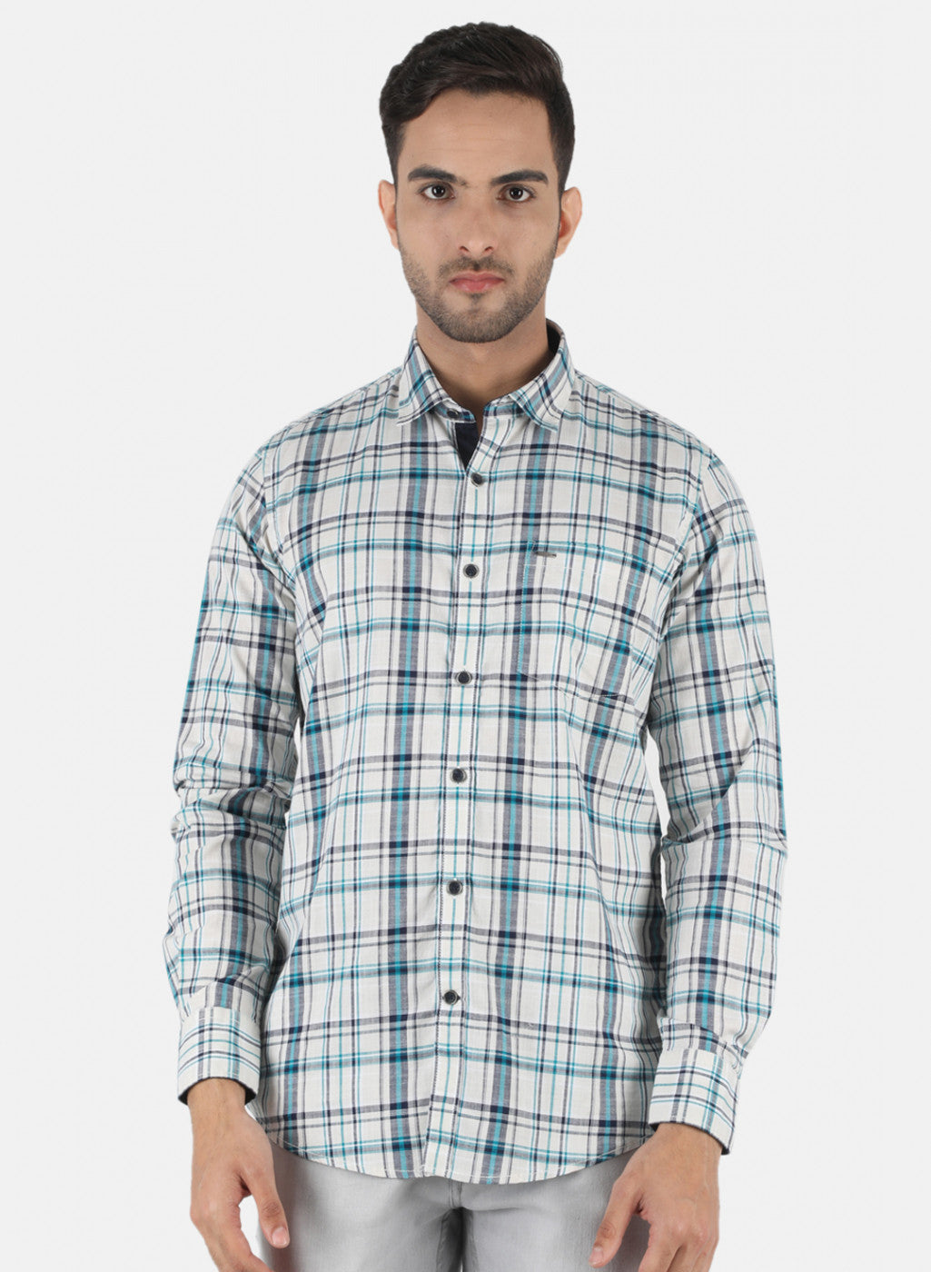 Men Off White Check Shirt