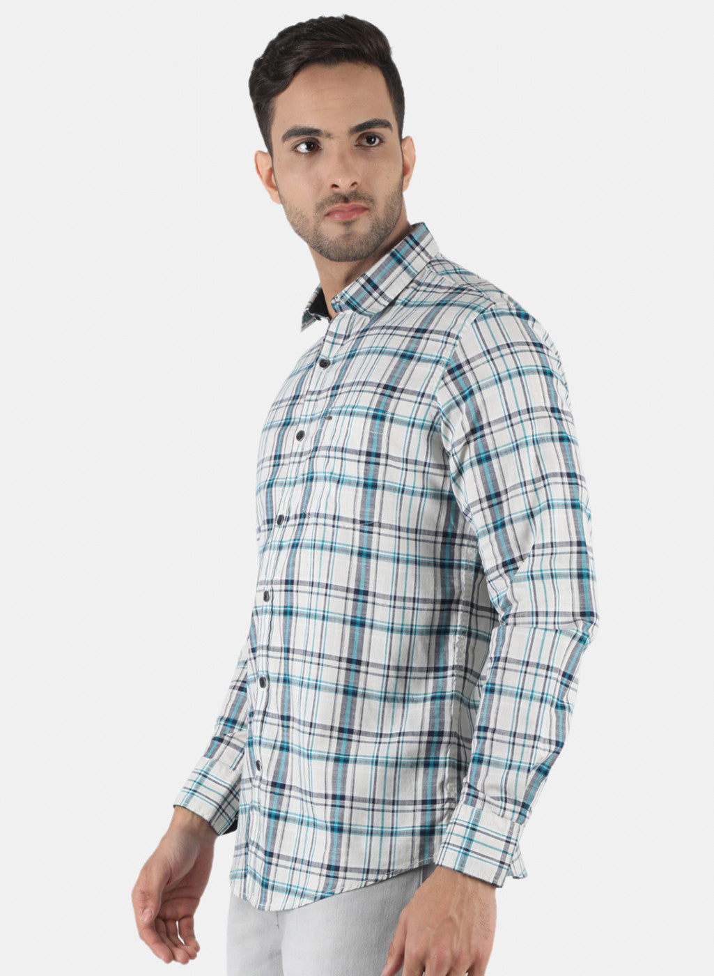 Men Off White Check Shirt