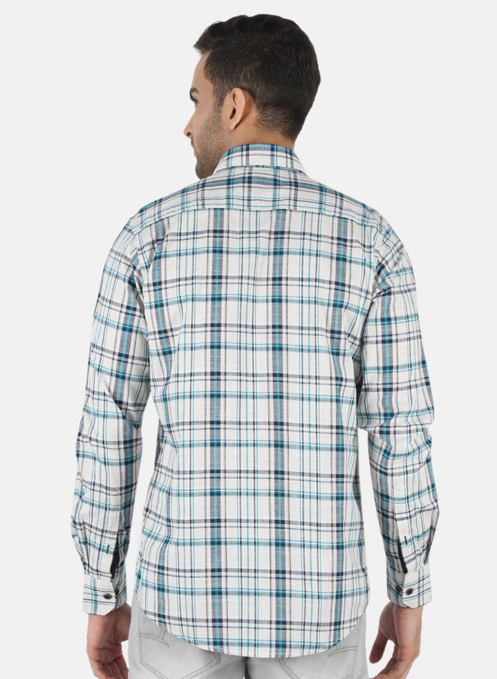 Men Off White Check Shirt