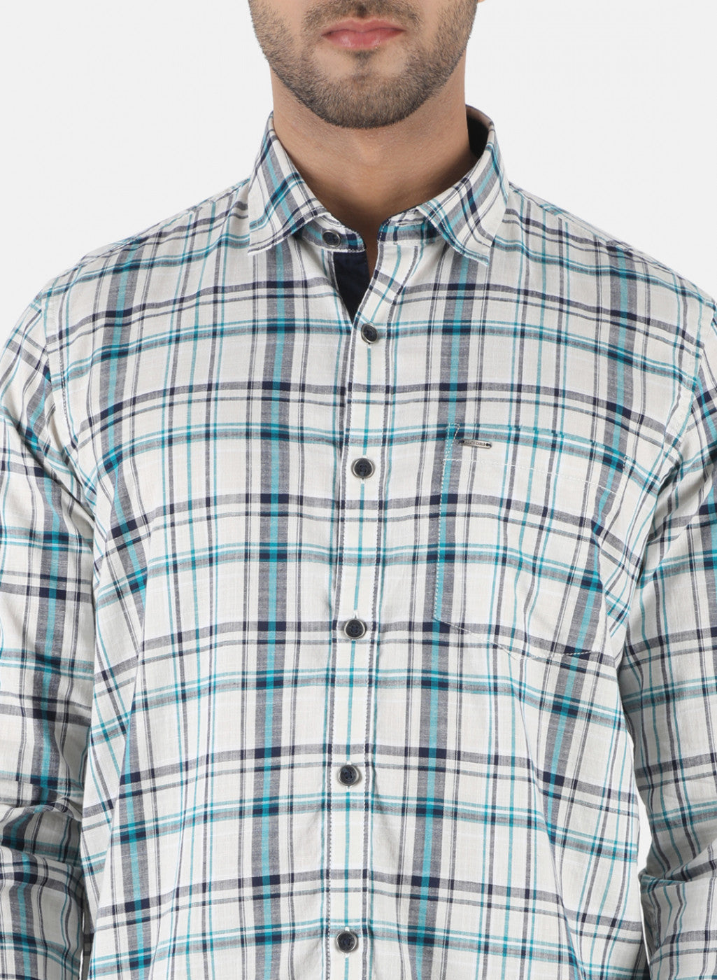 Men Off White Check Shirt