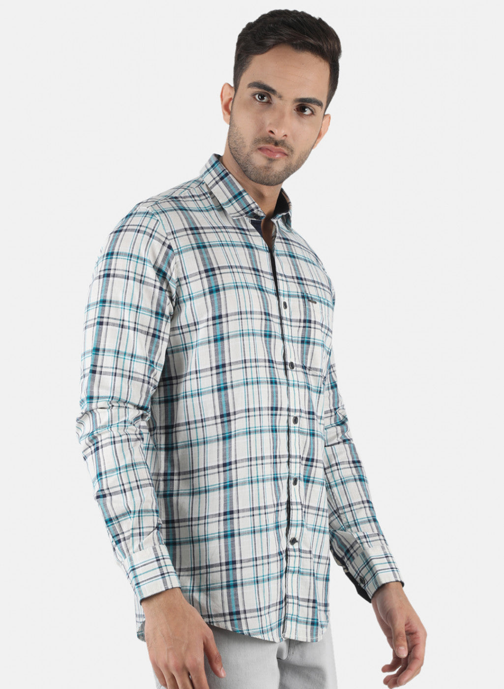 Men Off White Check Shirt