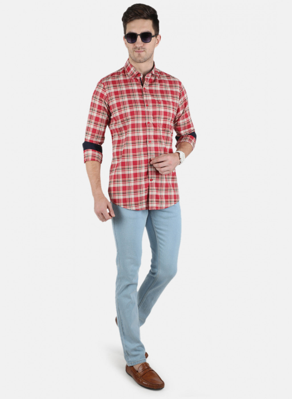 Men Pink Check Shirt