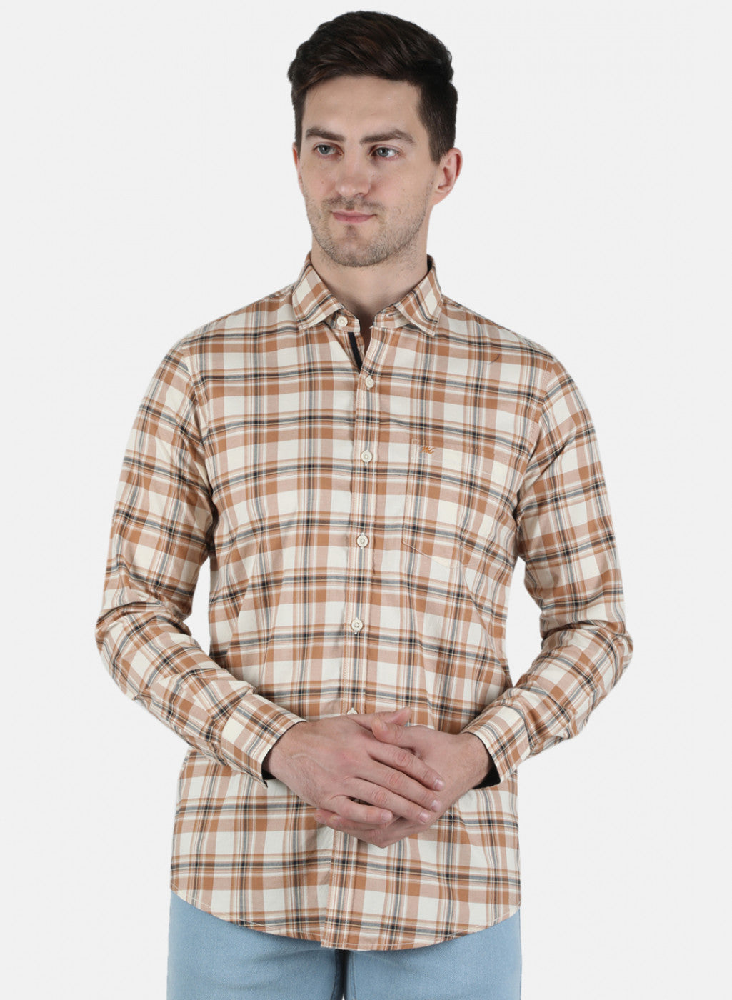 Men Beige Check Shirt