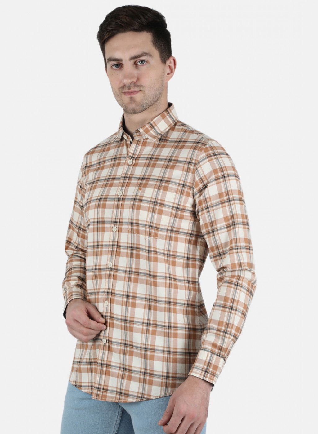 Men Beige Check Shirt