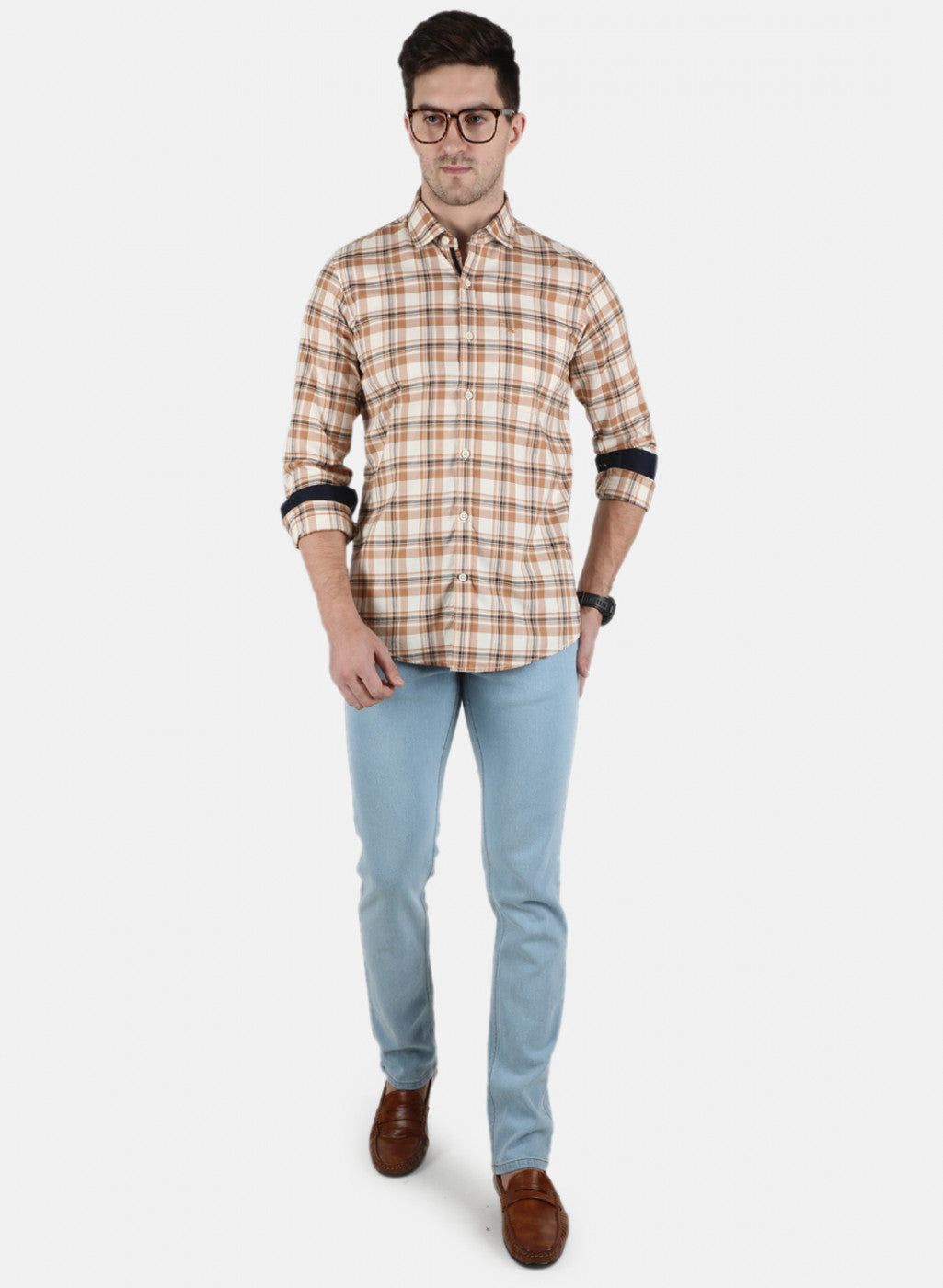 Men Beige Check Shirt