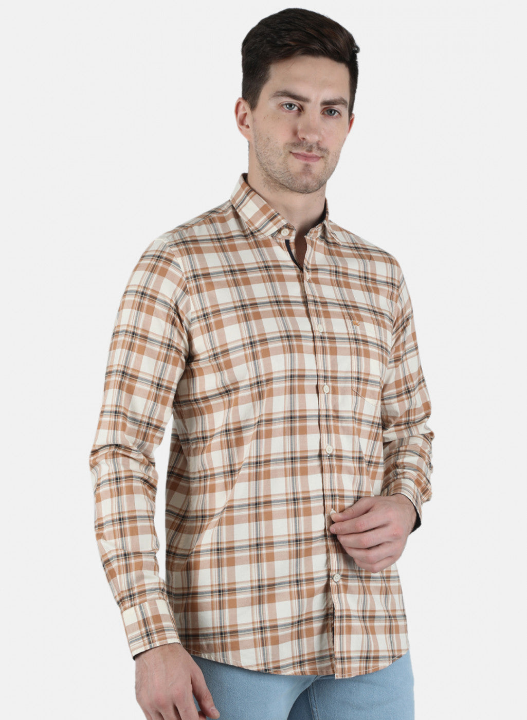 Men Beige Check Shirt