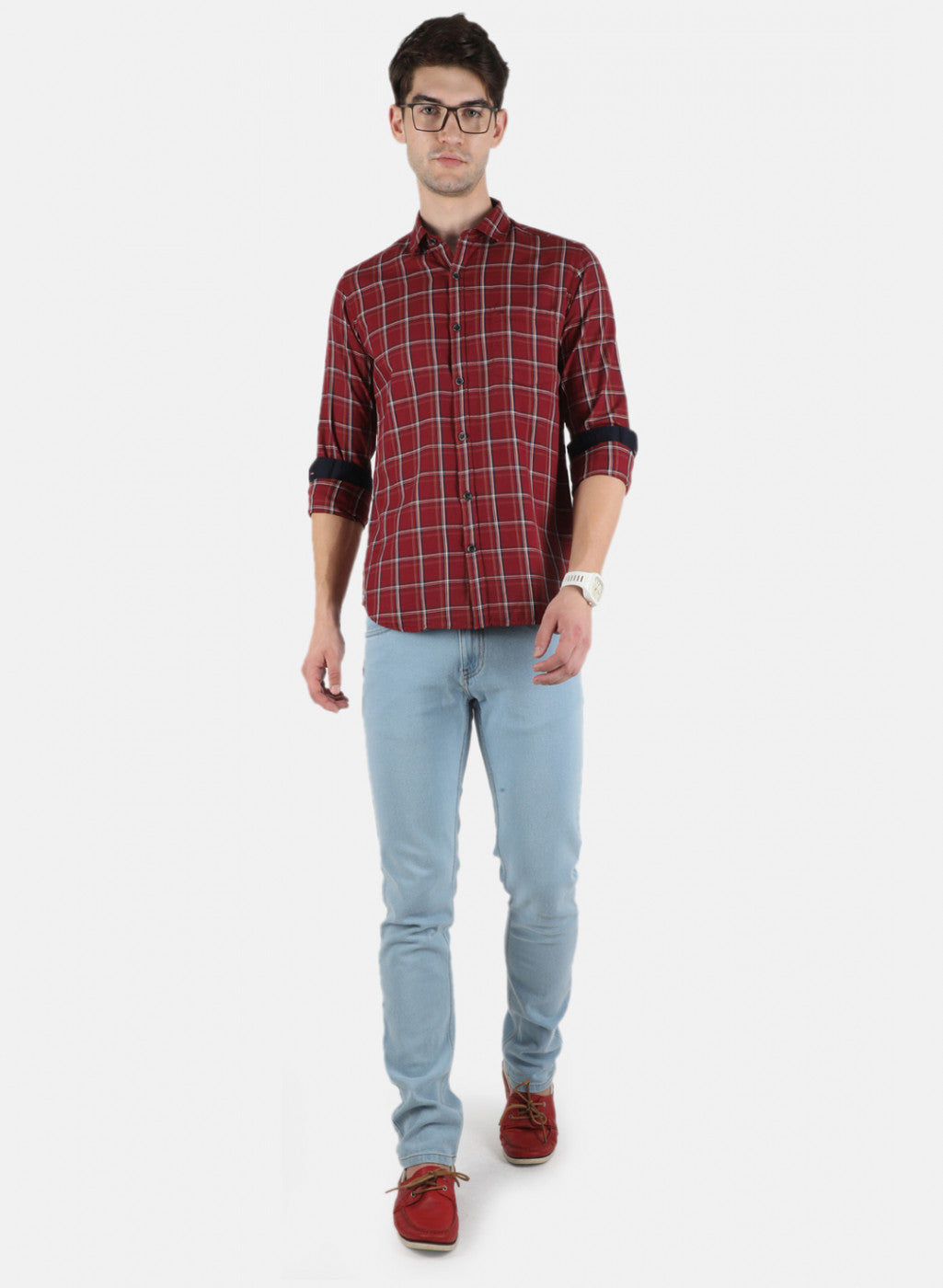 Men Red Check Shirt