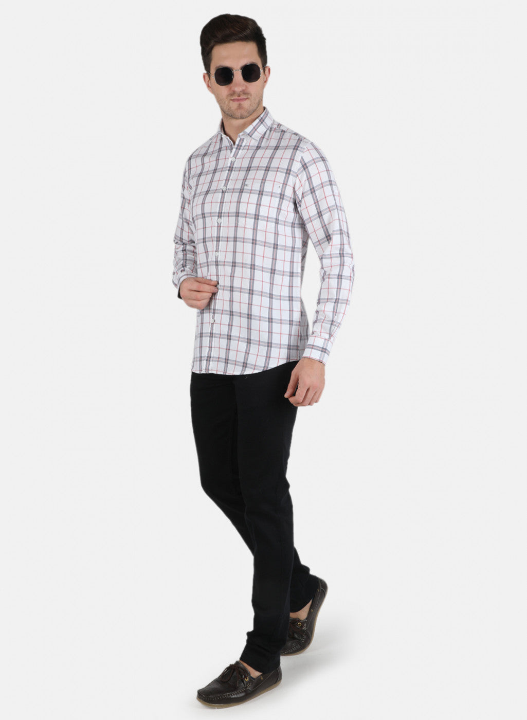 Men White Check Shirt