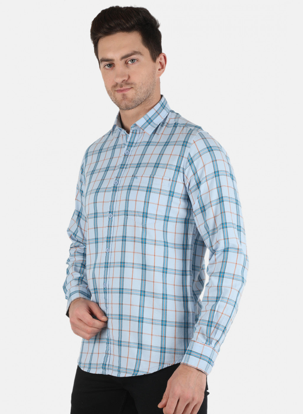 Men Blue Check Shirt