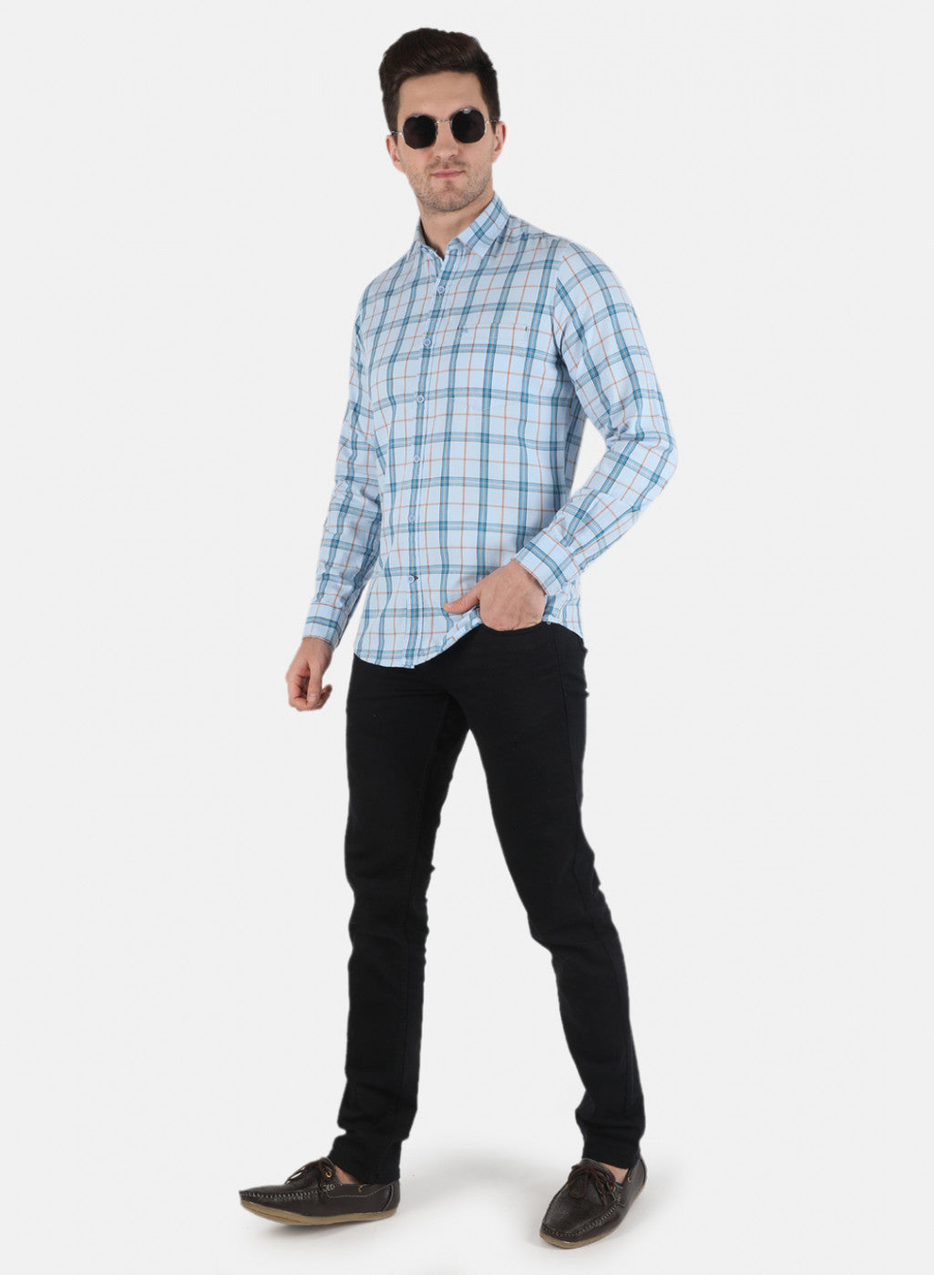 Men Blue Check Shirt