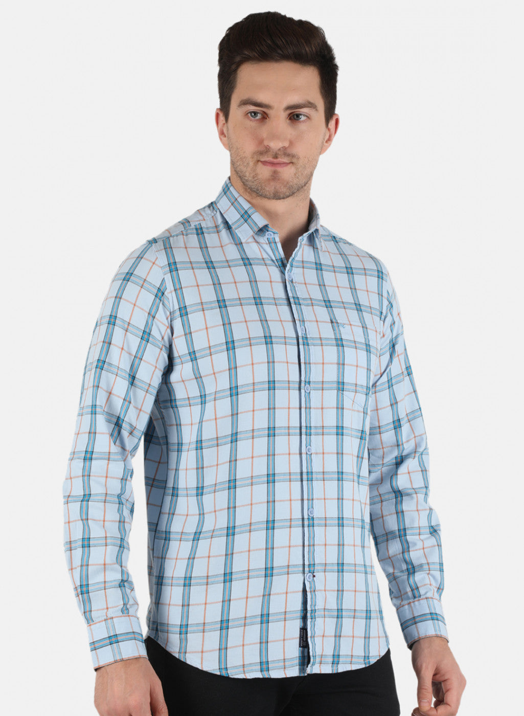 Men Blue Check Shirt