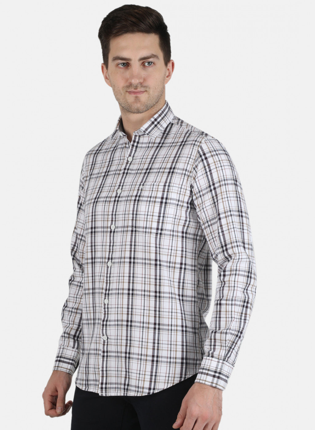 Men White Check Shirt