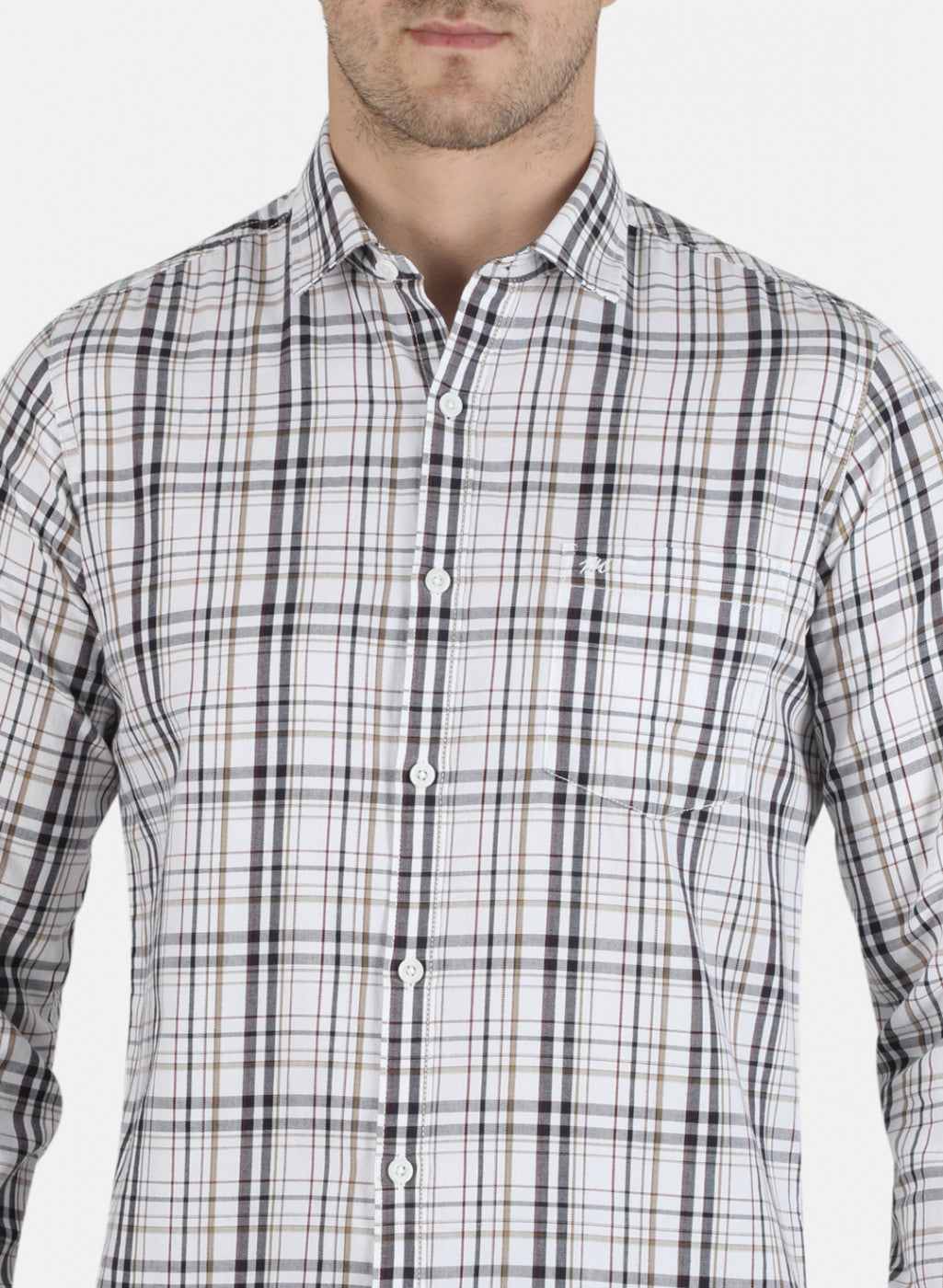 Men White Check Shirt