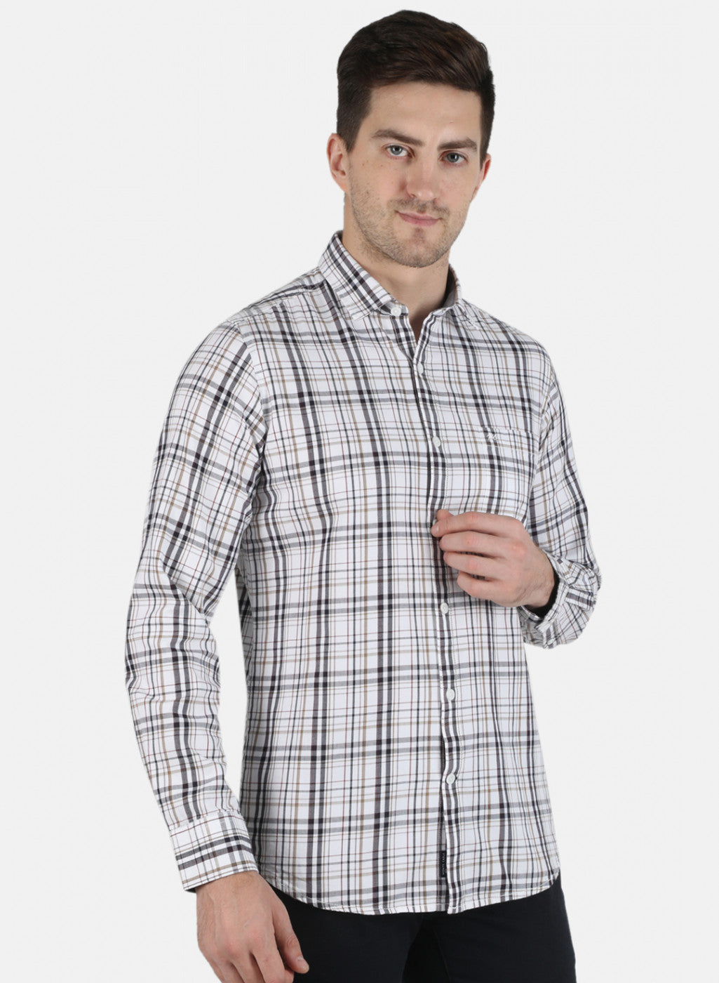 Men White Check Shirt