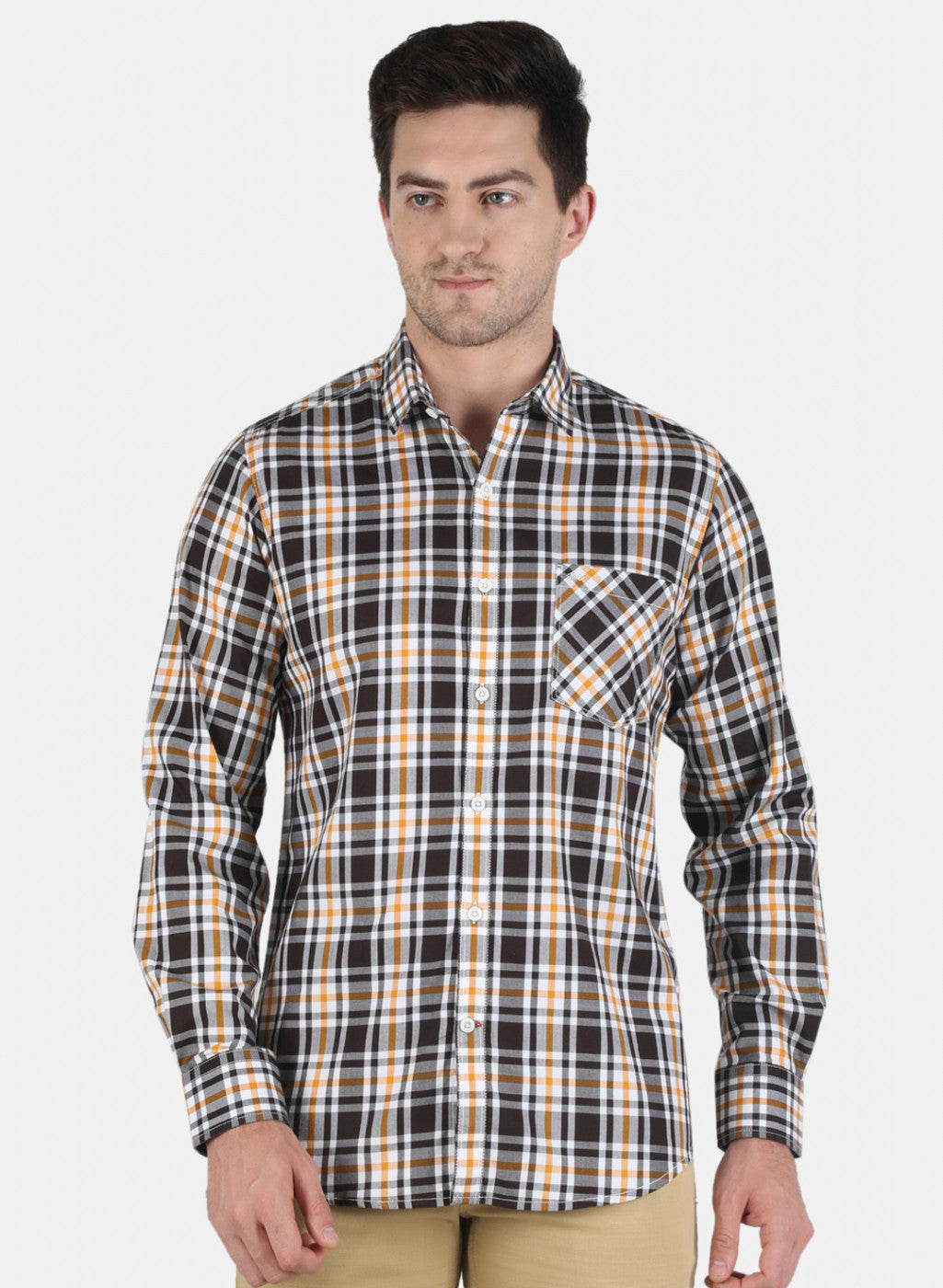 Men Brown Check Shirt