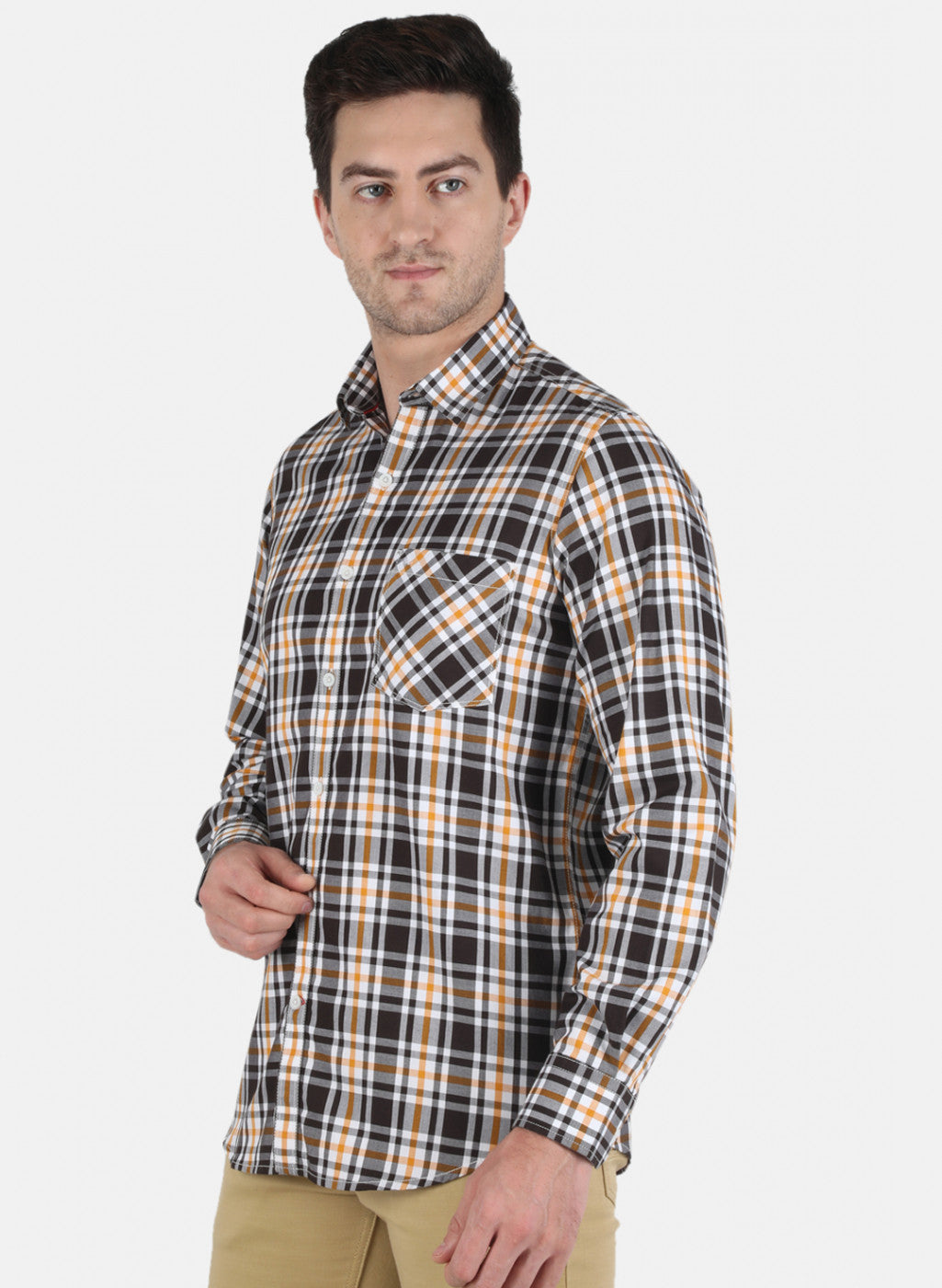 Men Brown Check Shirt