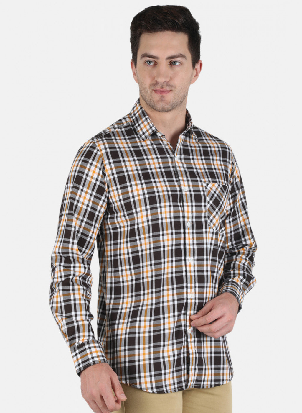 Men Brown Check Shirt