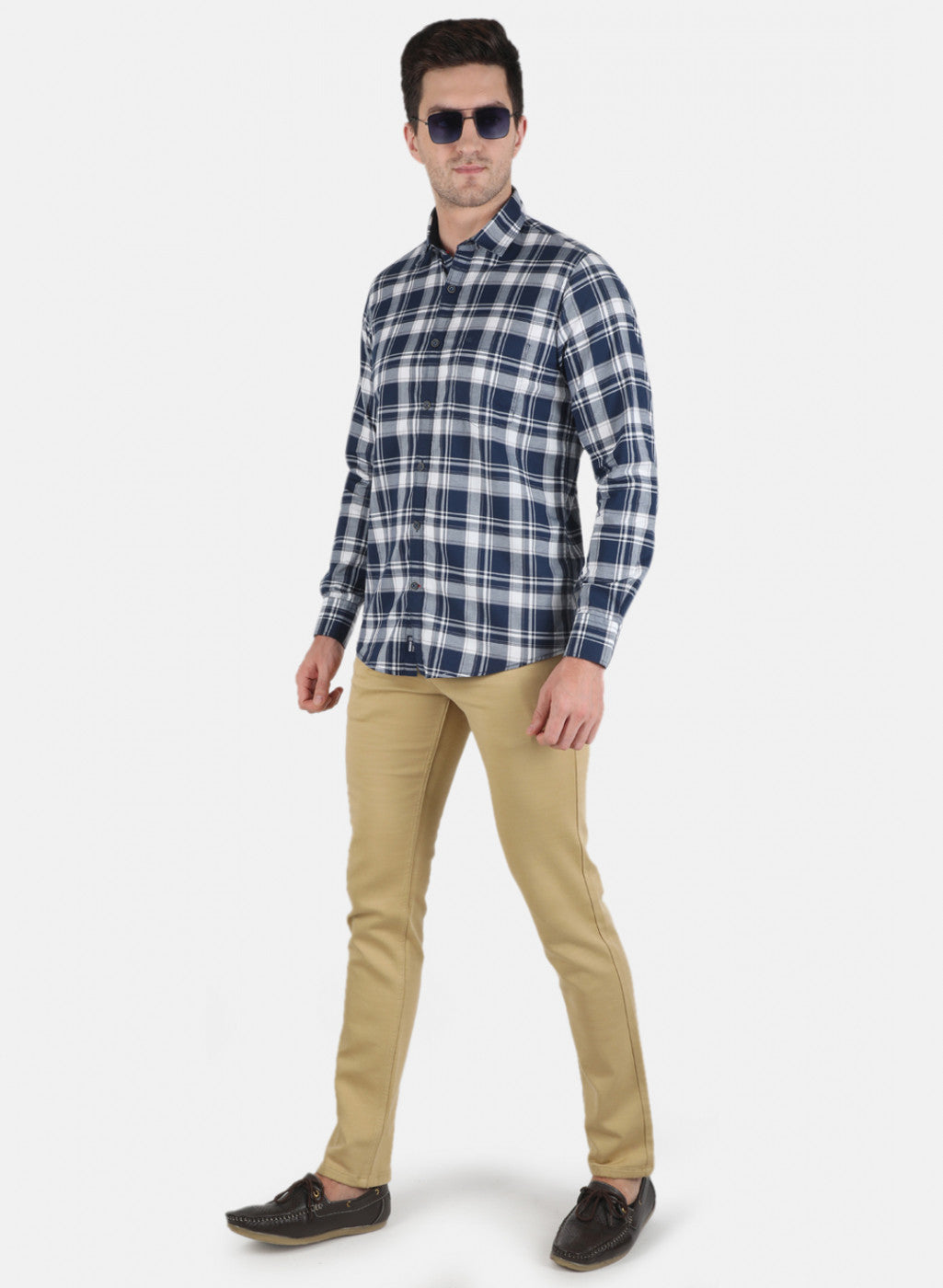 Men NAvy Blue Check Shirt