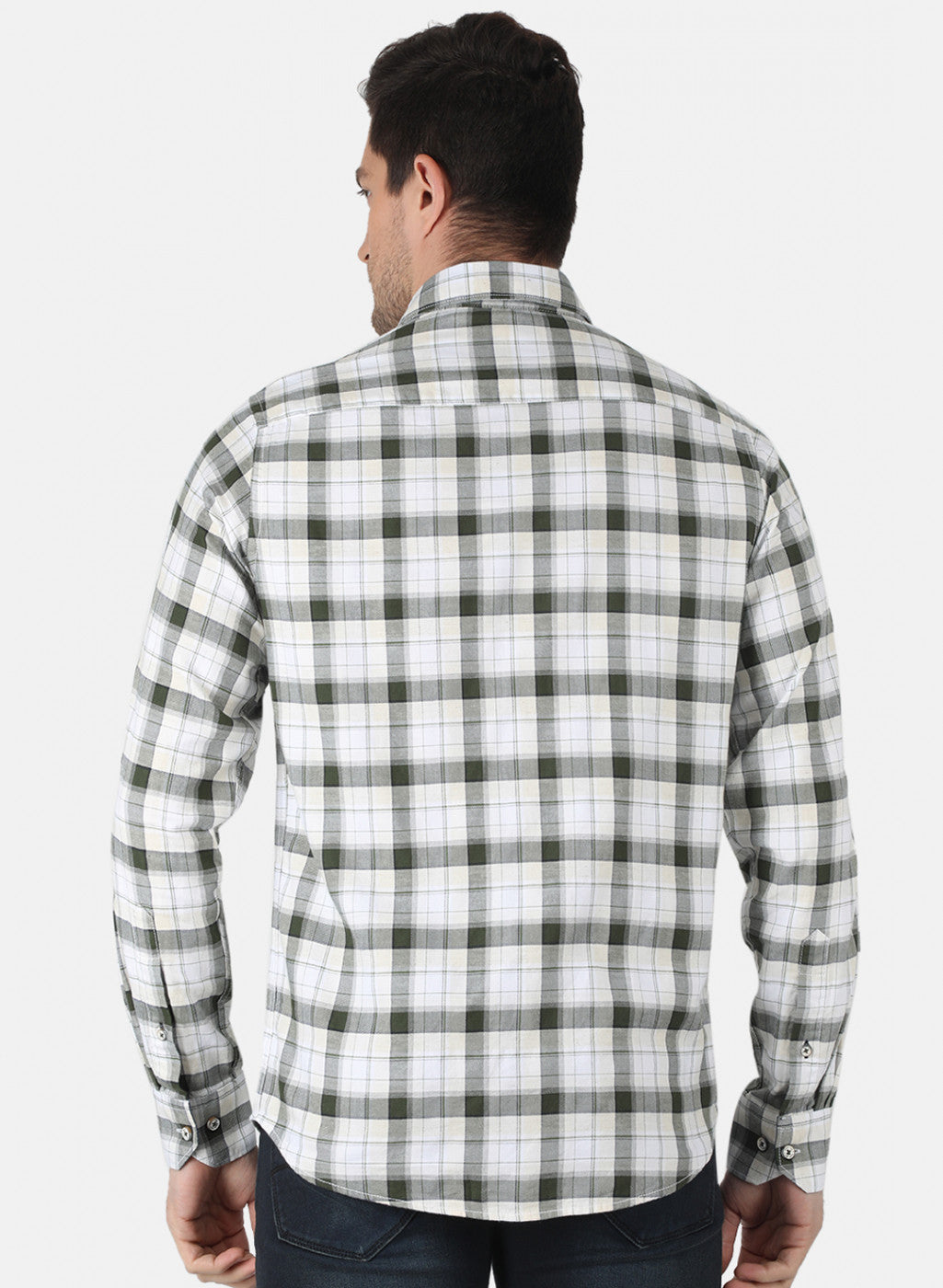 Men Light Olive Check Shirt