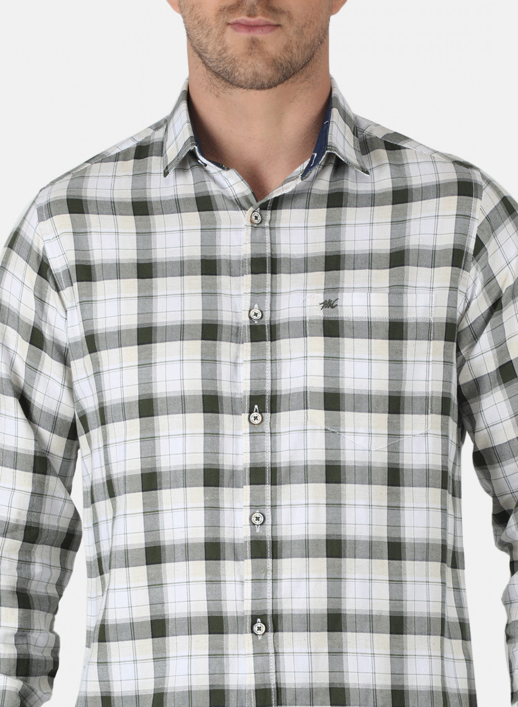 Men Light Olive Check Shirt