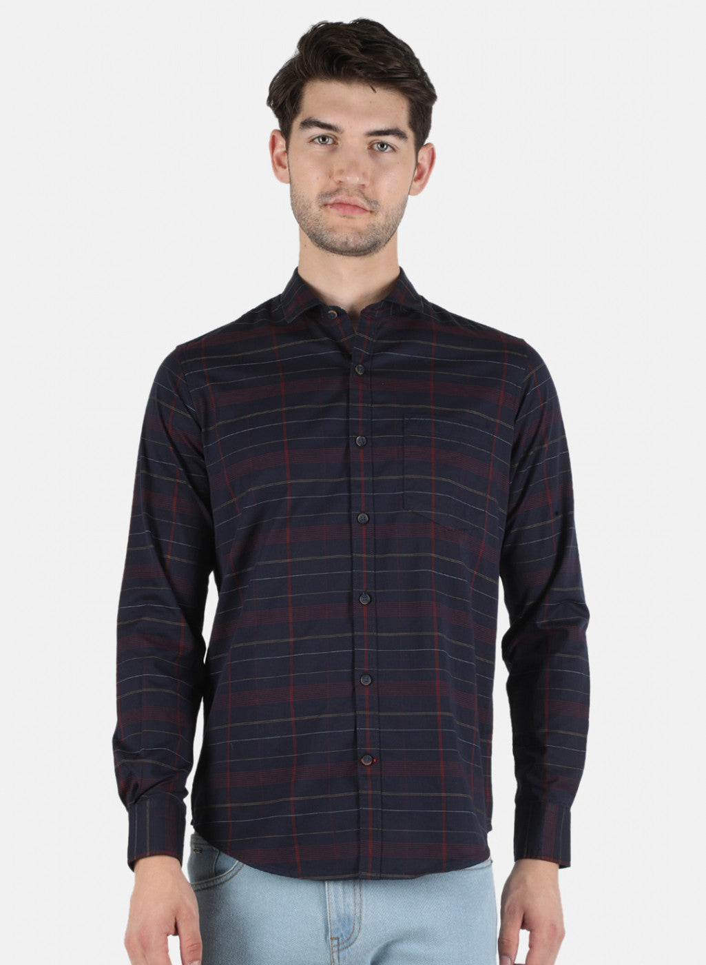 Men NAvy Blue Check Shirt