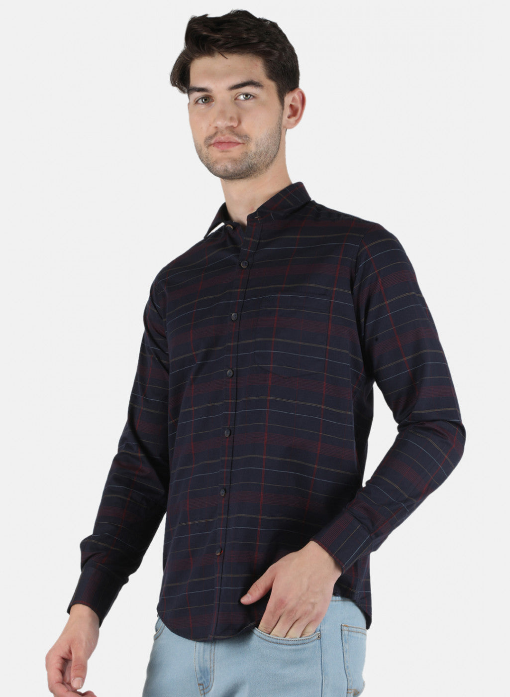 Men NAvy Blue Check Shirt