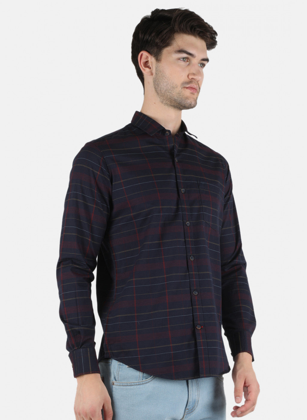 Men NAvy Blue Check Shirt