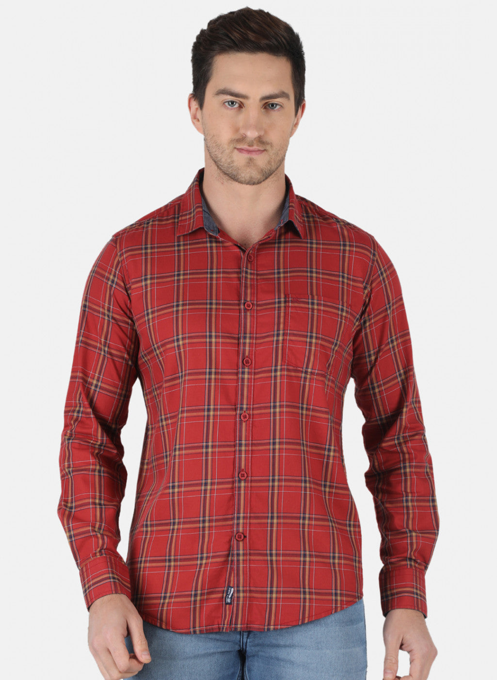 Men Orange Check Shirt