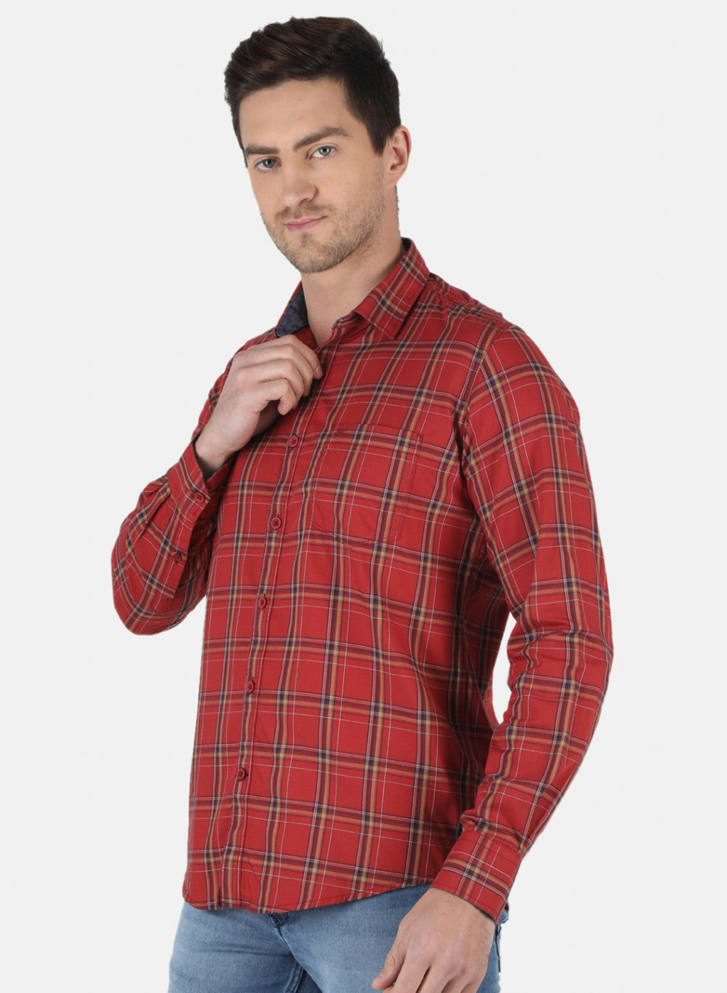 Men Orange Check Shirt